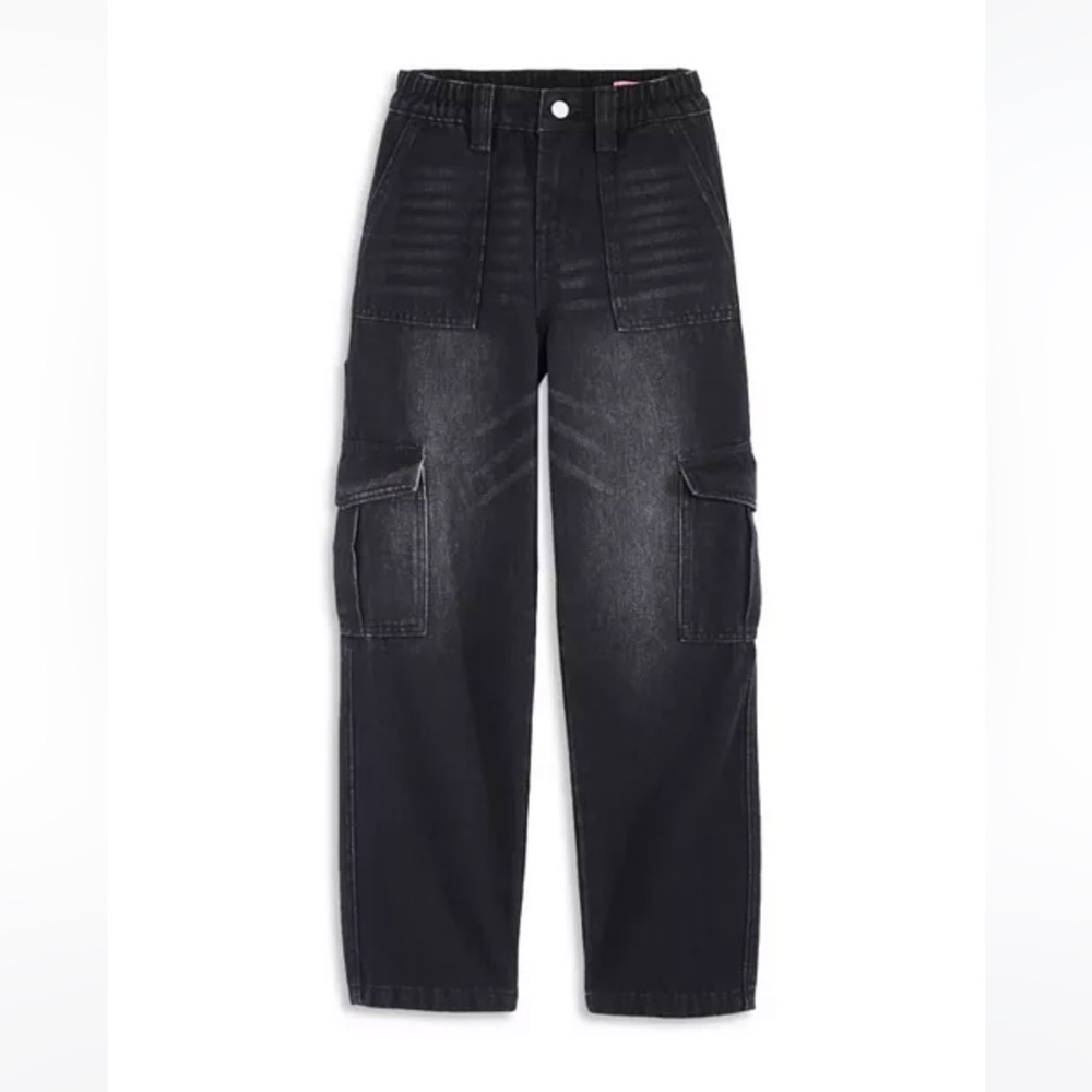 BLANKNYC Girls' Hours Later Relaxed Fit Cargo Jeans - Big Kid Large Washed Black
